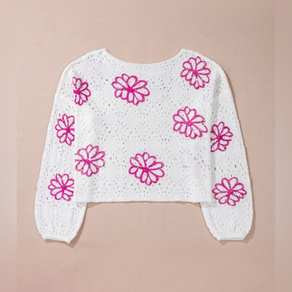 White and Pink Floral Lace Women's Top - Picture 7 of 13